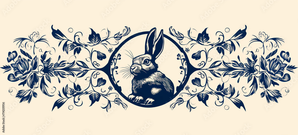 Fototapete badge with elaborate patterns and details inside the rabbit silhouette