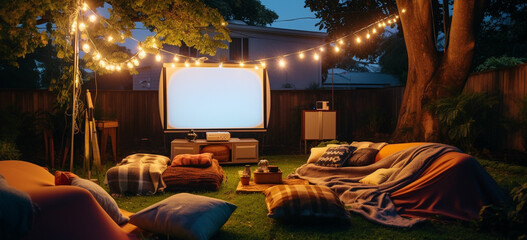 an outdoor movie screening in your backyard or a local park, featuring films