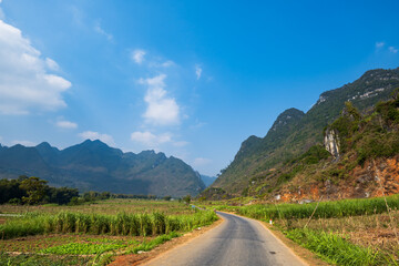 Fototapeta na wymiar Ha Giang landscape in Northern Vietnam. Popular Ha Giang Loop tour route scenery in Vietnam