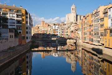Fototapeta na wymiar Girona, Spain, Catalonia, Old town, Cathedral, City river,