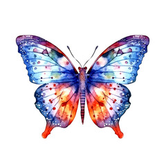 Colorful butterfly watercolor illustration, isolated on white background.