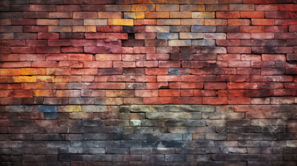 Old brick wall background, colorful grunge texture or pattern for design. Generative ai