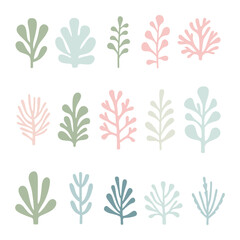 Set of pastel vector algae, perfect for decor and design. pastel colors, white background