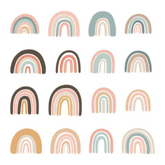 Vector rainbow patterns in pastel colors on a white background