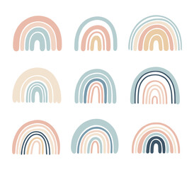 A set of minimalist rainbows in pastel colors on white