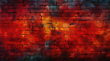 Old brick wall background, flaming colors grunge texture or pattern for design. Generative ai