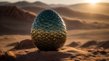 dragon egg in desert - obrazy, fototapety, plakaty