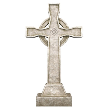 3d render marble ornamented cross grave stone isolated