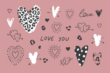 Valentine's day hearts vector illustartions set.