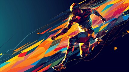 Running athlete, sports cover design. Abstract background, Olympic Games concept, dynamic illustration of international sports competitions.