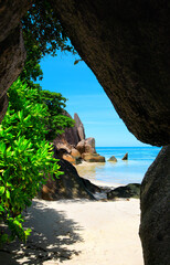 Source d'Argent Beach, Island La Digue, Republic of Seychelles, Africa. - obrazy, fototapety, plakaty