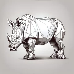 Poster a rhino is standing on a white background with a gray background and a gray background © shopon