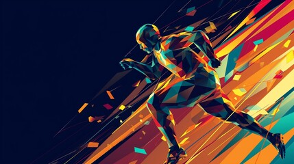 A running athlete in a polygonal style, sports cover design. Abstract background, Olympic Games concept, dynamic illustration of international sports competitions.