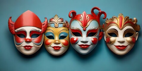 venetian carnival masks, blue background,ai generated - obrazy, fototapety, plakaty