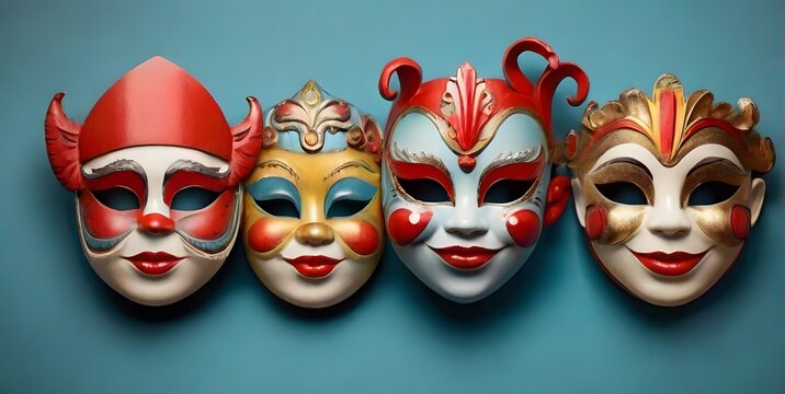 venetian carnival masks, blue background,ai generated