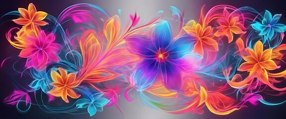 Neon Bloom: Abstract Floral Design with Vivid Colors and Colorful Imagination.