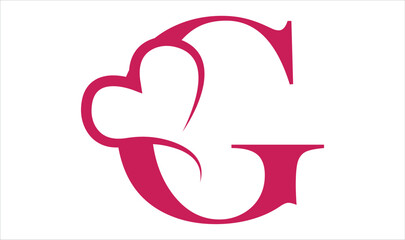 Vector Vintage floral monogram letter G. Calligraphy element heart logo Valentine card flourish frame. Hand drawn Love sign for page decoration and design illustration.