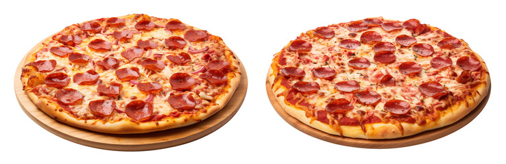 Dual Pepperoni Cheese Pizzas on Wooden Boards