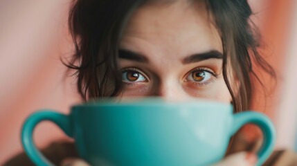 sleepy tired woman with dark circles and lots of coffee