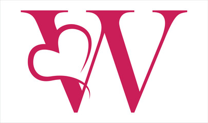Vector Vintage floral monogram letter W. Calligraphy element heart logo Valentine card flourish frame. Hand drawn Love sign for page decoration and design illustration.