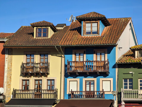 Typical houses at Les Campes square, Pola de Siero, Asturias, Spain