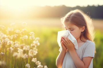 A young girl is suffering from a spring pollen allergy