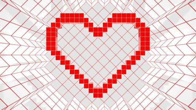 Red and White Pixel Heart Background VJ Loop