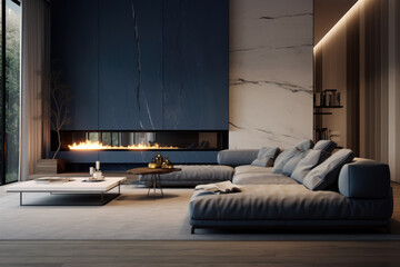 Painting wall modern minimal living room interior design indigo drab colors