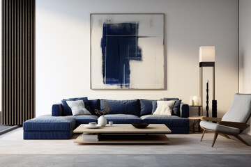 Painting wall modern minimal living room interior design indigo drab colors