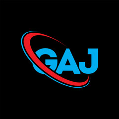 GAJ logo. GAJ letter. GAJ letter logo design. Intitials GAJ logo linked with circle and uppercase monogram logo. GAJ typography for technology, business and real estate brand.