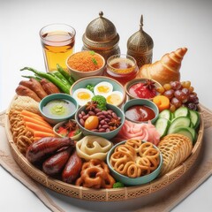 Close up on appetizing delicious ramadan meal isolated on white background 