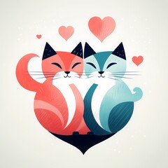 Two cats hug together. Pair of cats is hugging in the background. Happy valentines day background