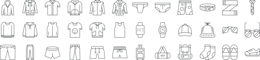 Clothes icons set isolated on white background. Clothing icons. Vector