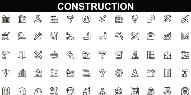 Outline web icons set - construction, home repair tools. Thin line web icons collection. Simple vector illustration