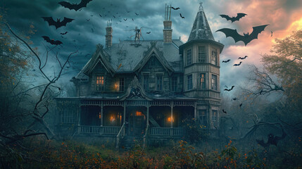 Haunted house with bats and spiders.