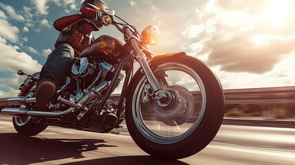 Obraz na płótnie Canvas Helmeted man riding a motorcycle.