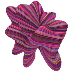 Abstract, fluid and colorful 3D element on transparent background. Modern and contemporary feel. Metallic, iridescent and reflective with shades of magenta, pink, purple, green