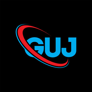 GUJ logo. GUJ letter. GUJ letter logo design. Initials GUJ logo linked with circle and uppercase monogram logo. GUJ typography for technology, business and real estate brand.