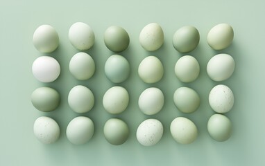 Pastel green eggs isolated on green background. Easter background