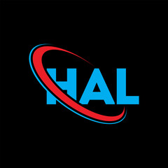 HAL logo. HAL letter. HAL letter logo design. Intitials HAL logo linked with circle and uppercase monogram logo. HAL typography for technology, business and real estate brand. - obrazy, fototapety, plakaty