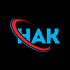 HAK logo. HAK letter. HAK letter logo design. Intitials HAK logo linked with circle and uppercase monogram logo. HAK typography for technology, business and real estate brand.