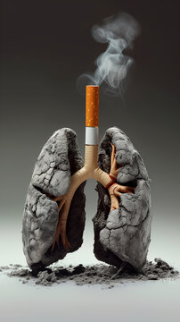 Cancer des poumons danger du tabac, risque de la cigarette - mois sans tabac en novembre. Une cigarette qui fume et transforme les poumons en cendres grises tabagisme addiction