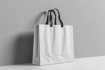 White paper bag and handle vector mockup. Shopping package mock up to carry food front view icon merchandising design collection. 3d retail reusable branding merchandise - obrazy, fototapety, plakaty