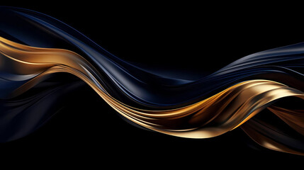 abstract dynamic shiny navy blue and gold colors energy flow wave curve lines against a sleek black background