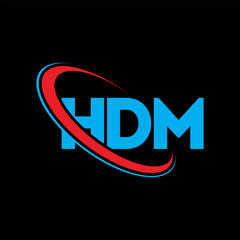 HDM logo. HDM letter. HDM letter logo design. Initials HDM logo linked with circle and uppercase monogram logo. HDM typography for technology, business and real estate brand.