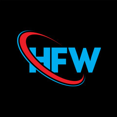 HFW logo. HFW letter. HFW letter logo design. Initials HFW logo linked with circle and uppercase monogram logo. HFW typography for technology, business and real estate brand.