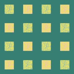 Seamless pattern on a green background yellow squares with river soil texture. For your projects, printing, fabric, towels, wrapping paper.