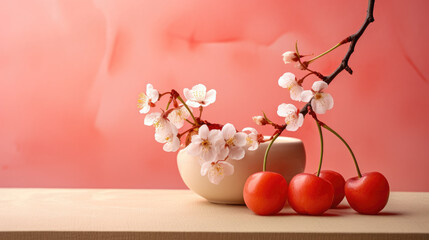 Photo of cherry in front of colored background