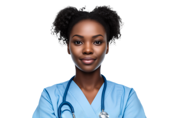 Empowered Care: Portrait of Isolated Black Nurse on Transparent Background
