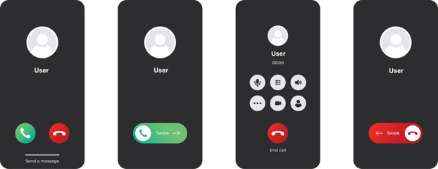 Phone call screen interface set. Accept button, reject button. Incoming call. Interface for incoming Call. New Call screen template. Web app display template. Realistic mobile mockup 